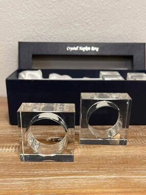 Set of 4 Oleg Cassini square crystal napkin rings in box